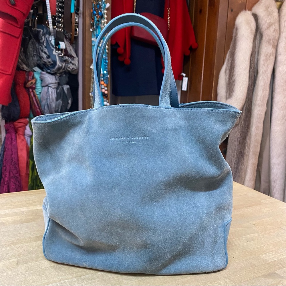 BRANDON BLACKWOOD Blue Suede Satchel Crossbody - Picture 1 of 11